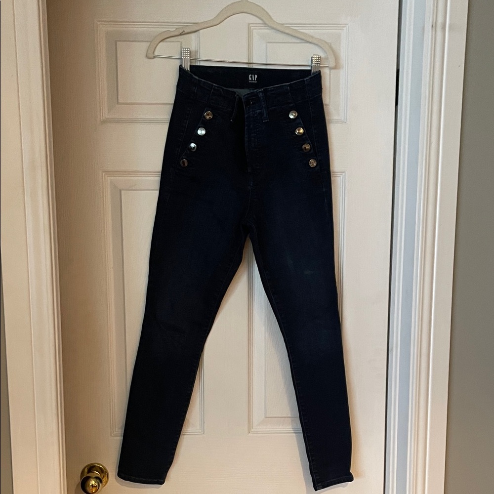GAP Women's High Rise Navy Jeans with Button Detail